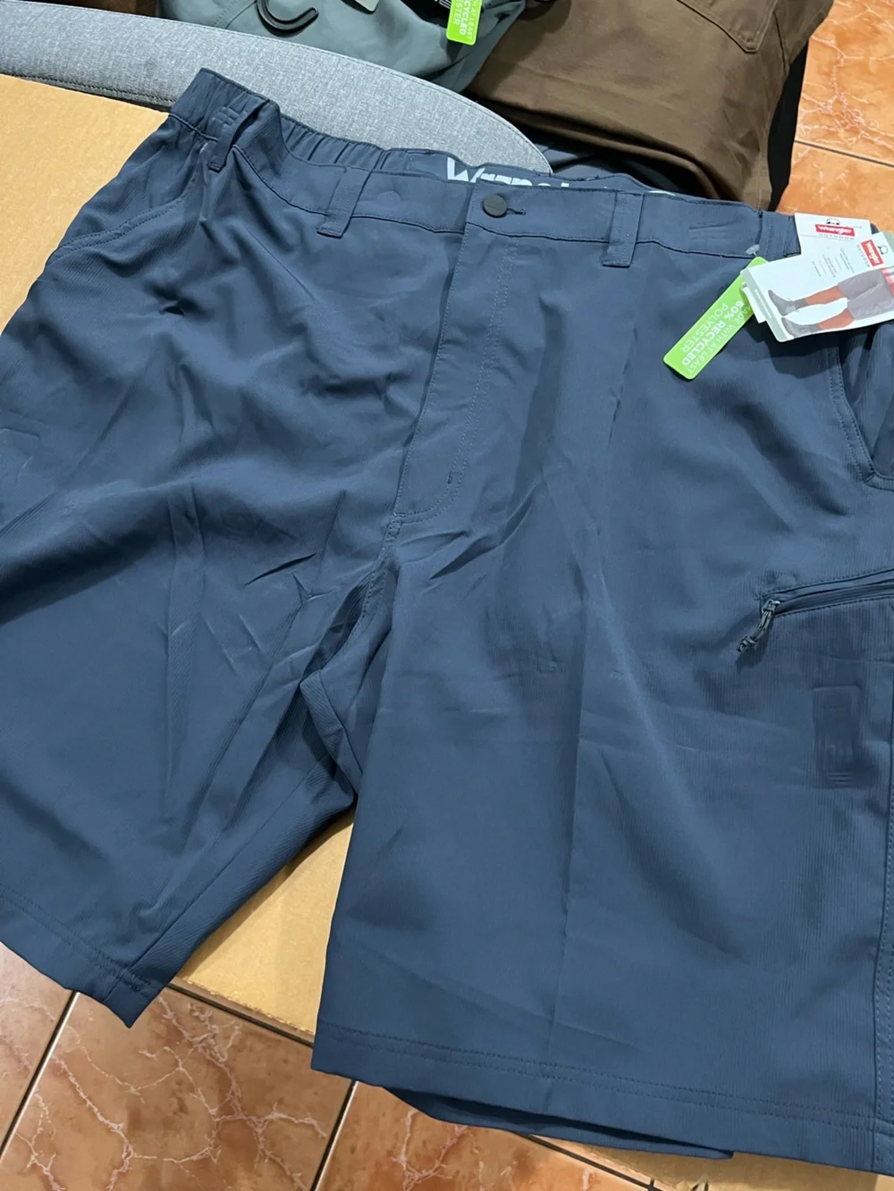 2 Wrangler Shorts Size 46. Utility Cargo Relaxed Fit. Gray and Blue. Inseam 10”